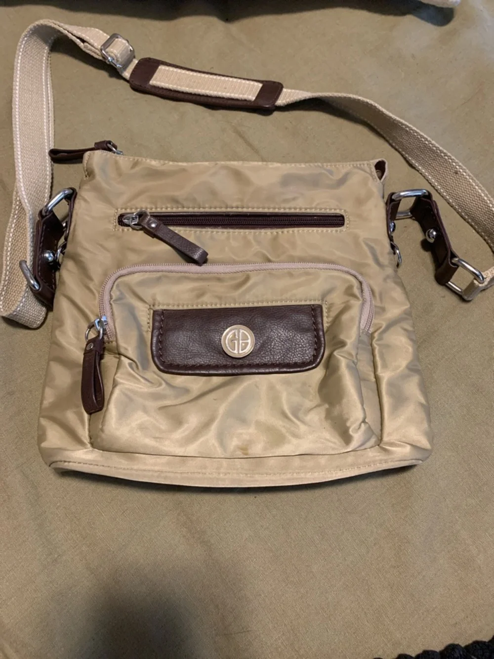 Gianni Bini Beige and Brown Crossbody Messenger Bag